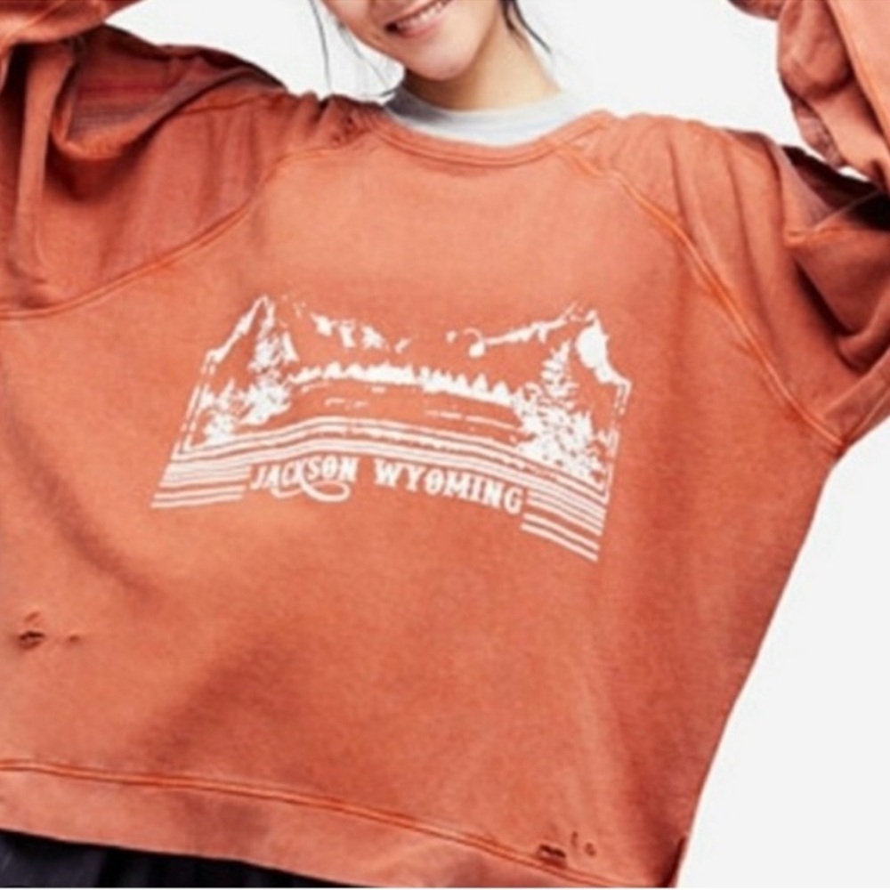 Free People Rust Graphic Oversized Sweater